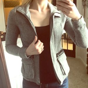 Kensie pieces gray cotton fitted zip-up jacket